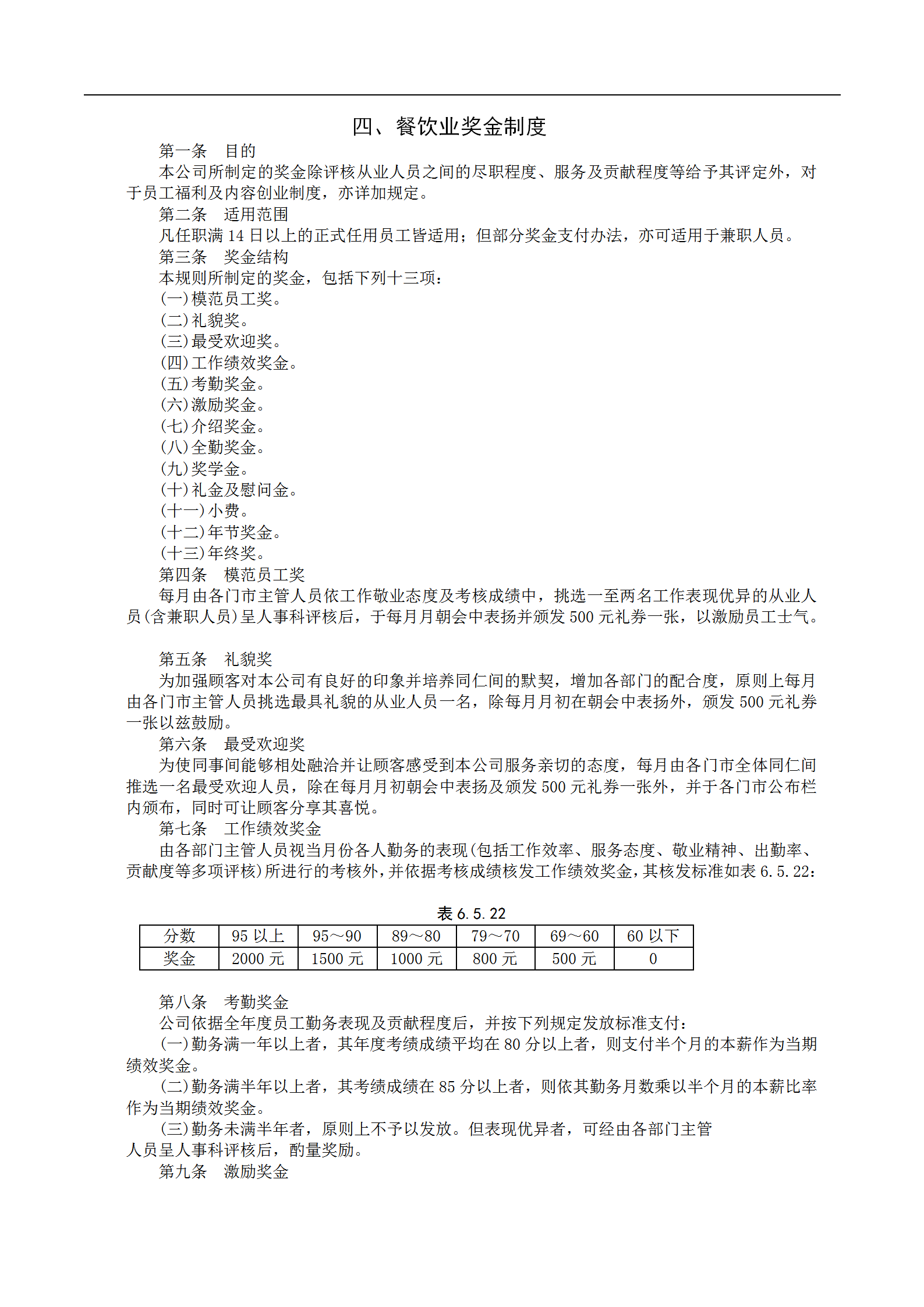 某餐饮企业奖金发布管理制度